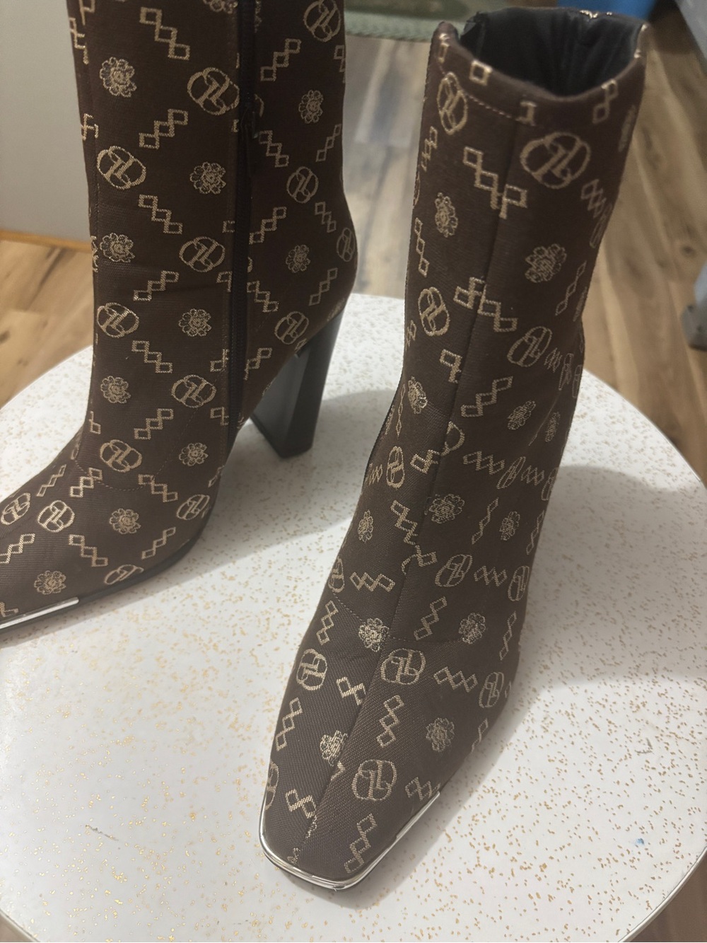ASOS Brown Patterned Block Heel Ankle Boots